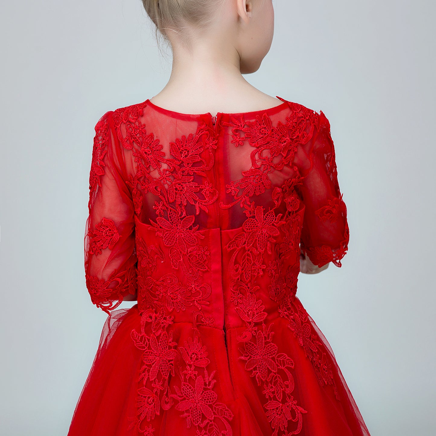 Flower Girl Red Party Gown Short Dress for Wedding Lycody