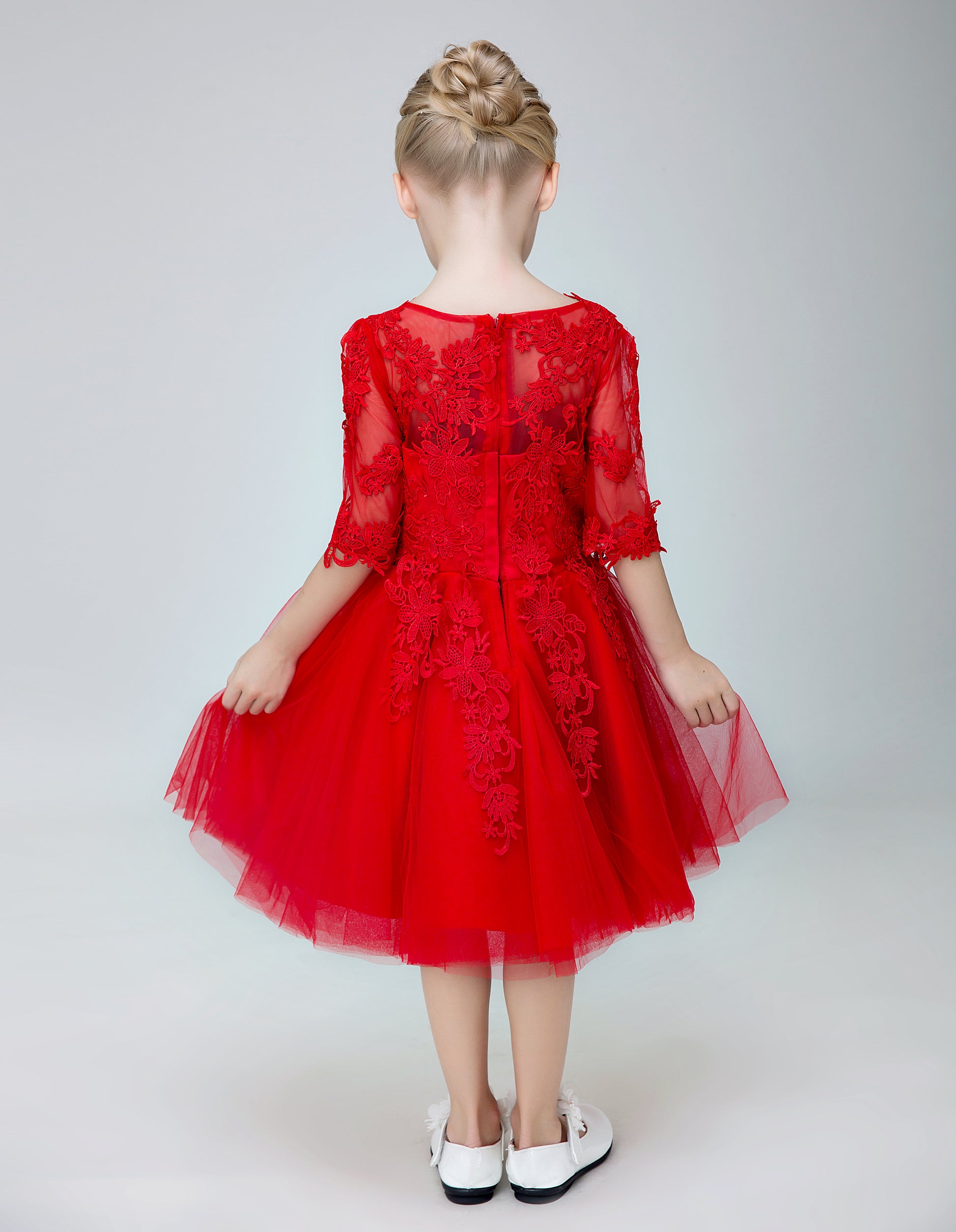 Flower Girl Red Party Gown Short Dress for Wedding Lycody