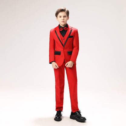 Red Classic Suits Set 5 Piece Boys Suits Yuanlu