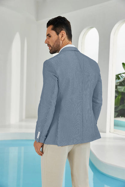 Seersucker Striped Men's Summer Blazer Yuanlu