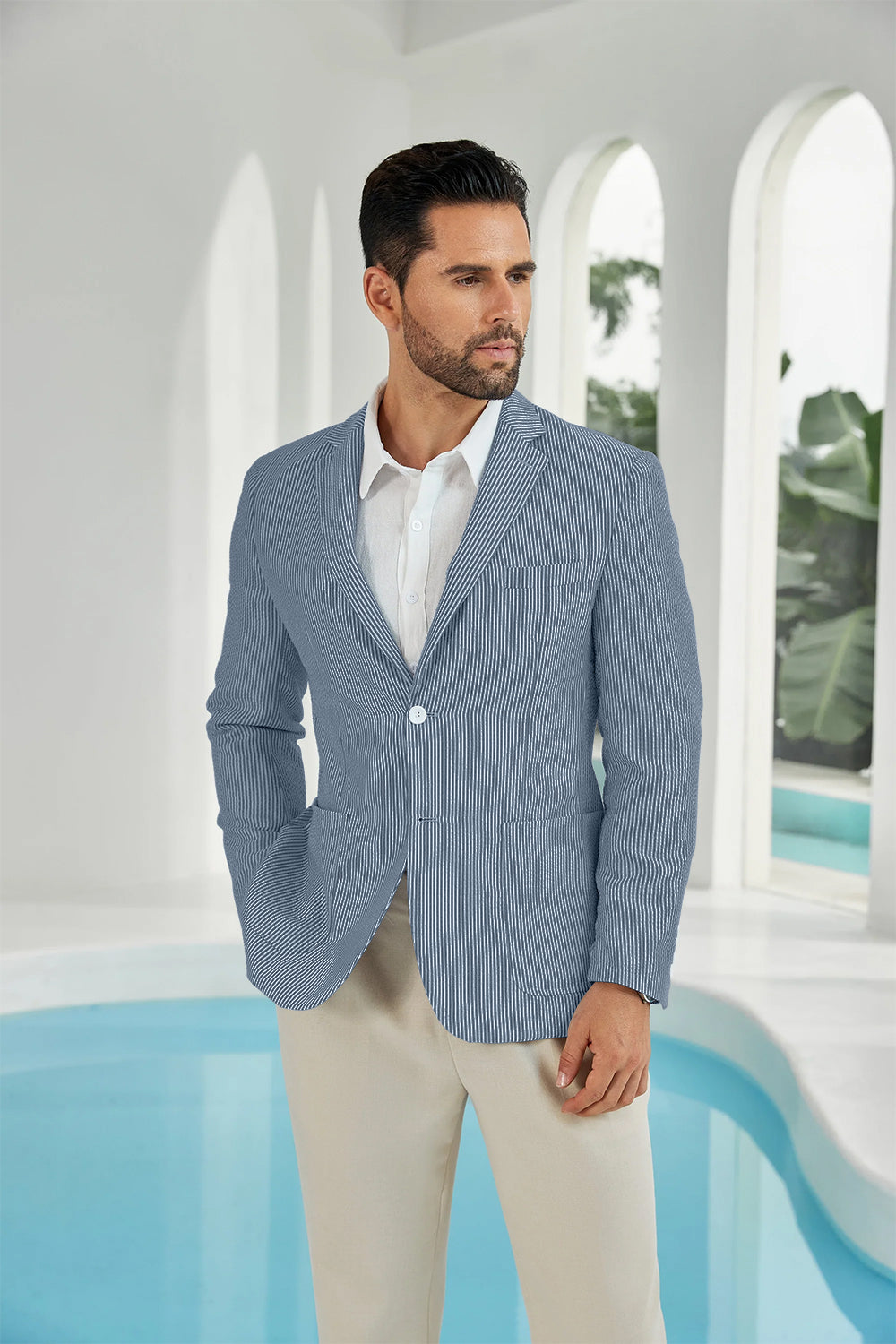 Seersucker Striped Men's Summer Blazer Yuanlu