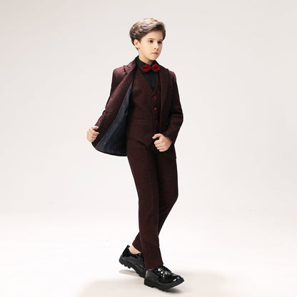 Red Polka Dot Party Banquet 5 Piece Boys Suits Yuanlu