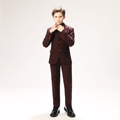 Red Polka Dot Party Banquet 5 Piece Boys Suits Yuanlu