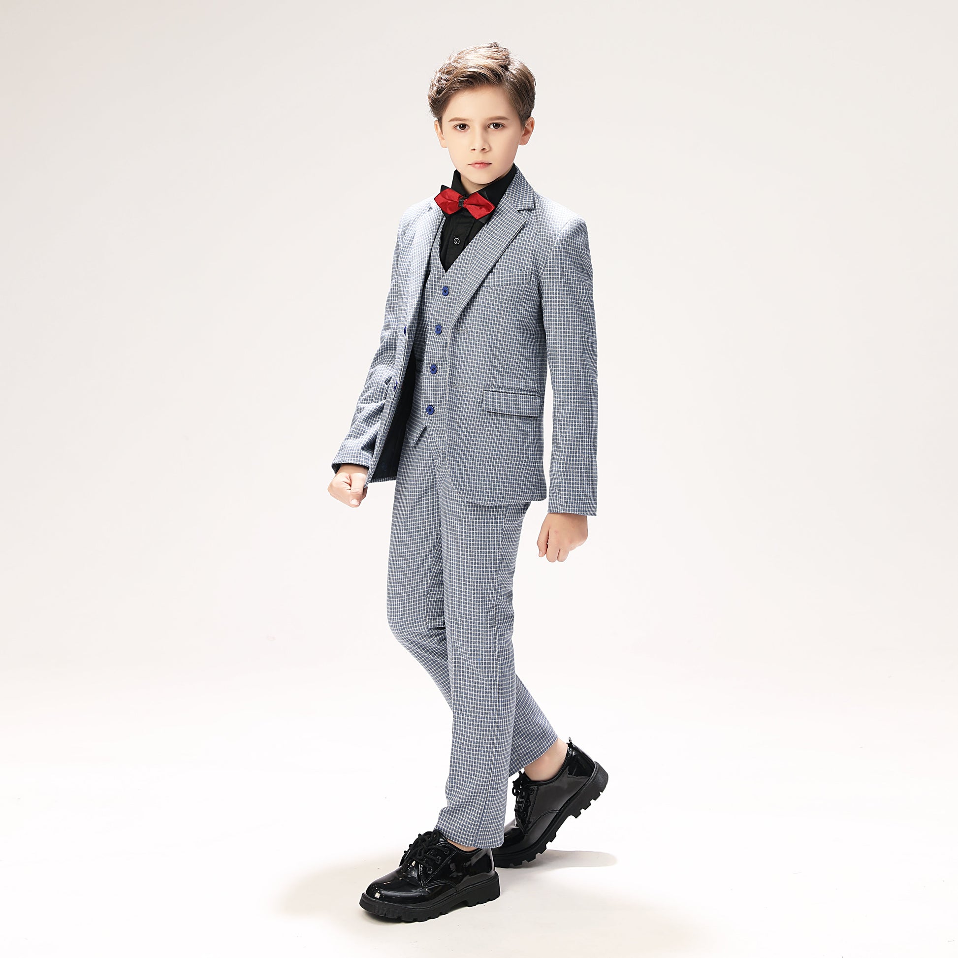 Black-and-white Plaid Elegant 5 Piece Boys Suits Yuanlu