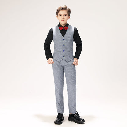 Black-and-white Plaid Elegant 5 Piece Boys Suits Yuanlu