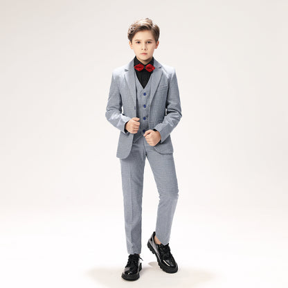 Black-and-white Plaid Elegant 5 Piece Boys Suits Yuanlu