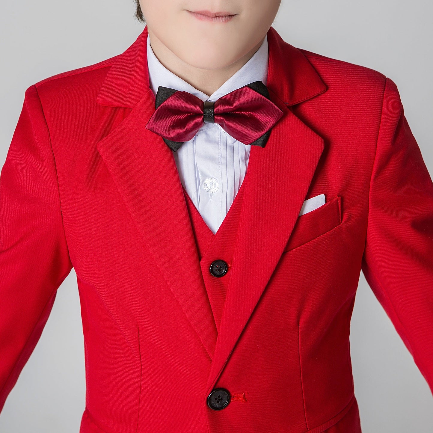 Red Kid Boys Formal Classic Suits Set 5 Piece Boys Suits Yuanlu