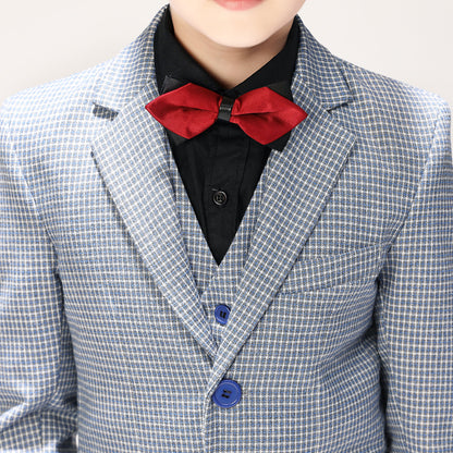 Black-and-white Plaid Elegant 5 Piece Boys Suits Yuanlu