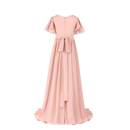 Pink Elegant Ruffle Pleated Flower Girl Gown Dress 2978