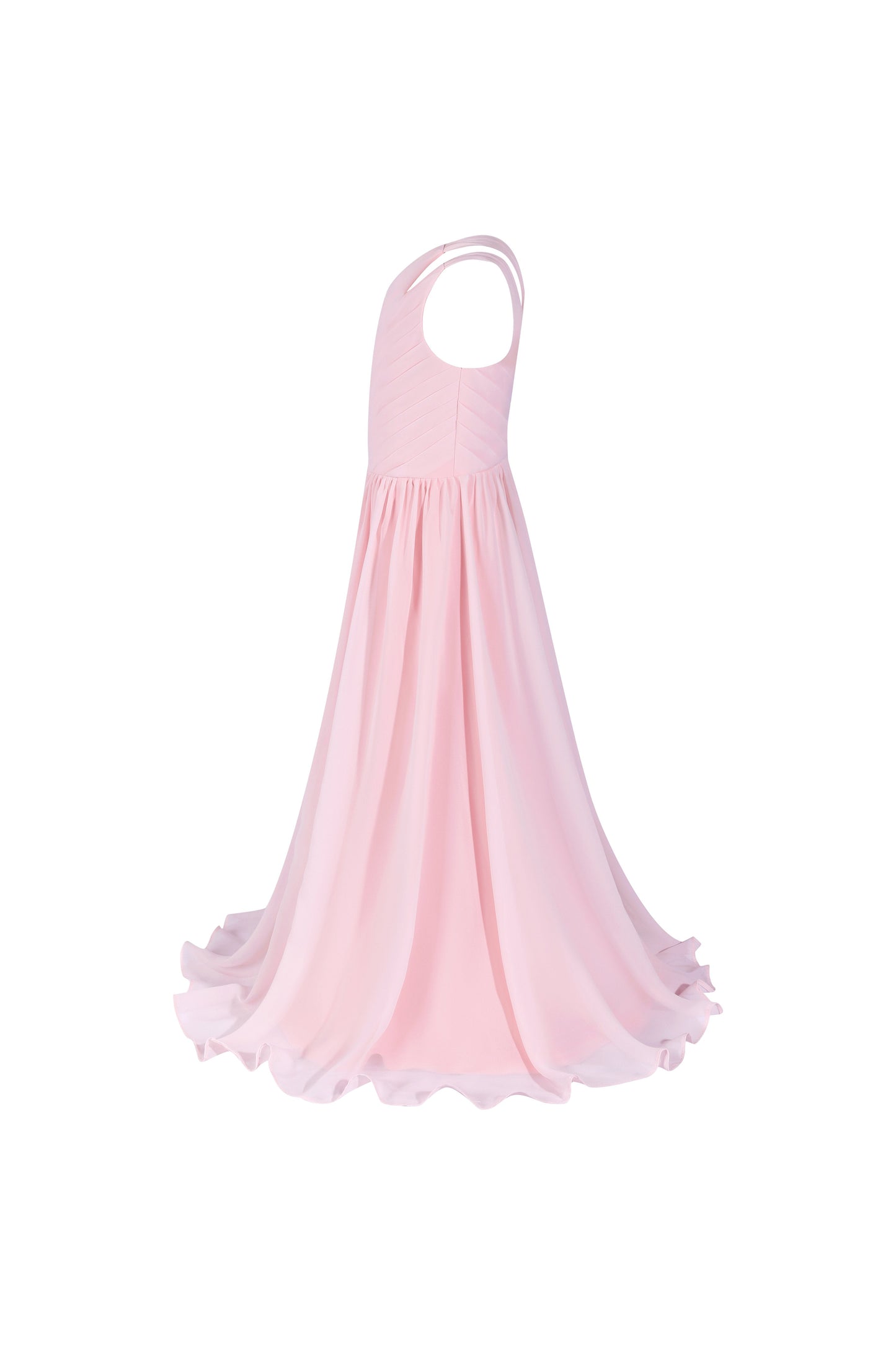 Pink Elegant One-Shoulder Pleated Flower Girl Gown Dress 3555