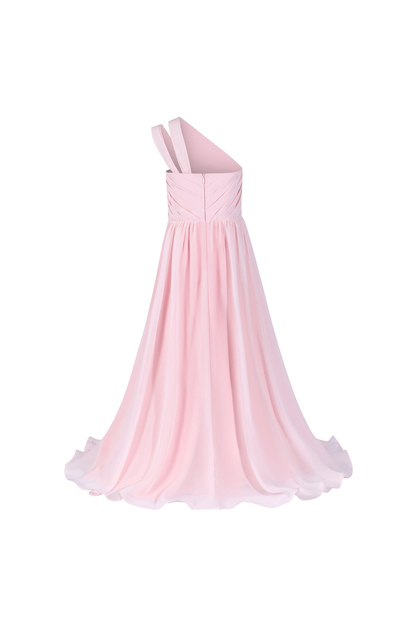 Pink Elegant One-Shoulder Pleated Flower Girl Gown Dress 3555