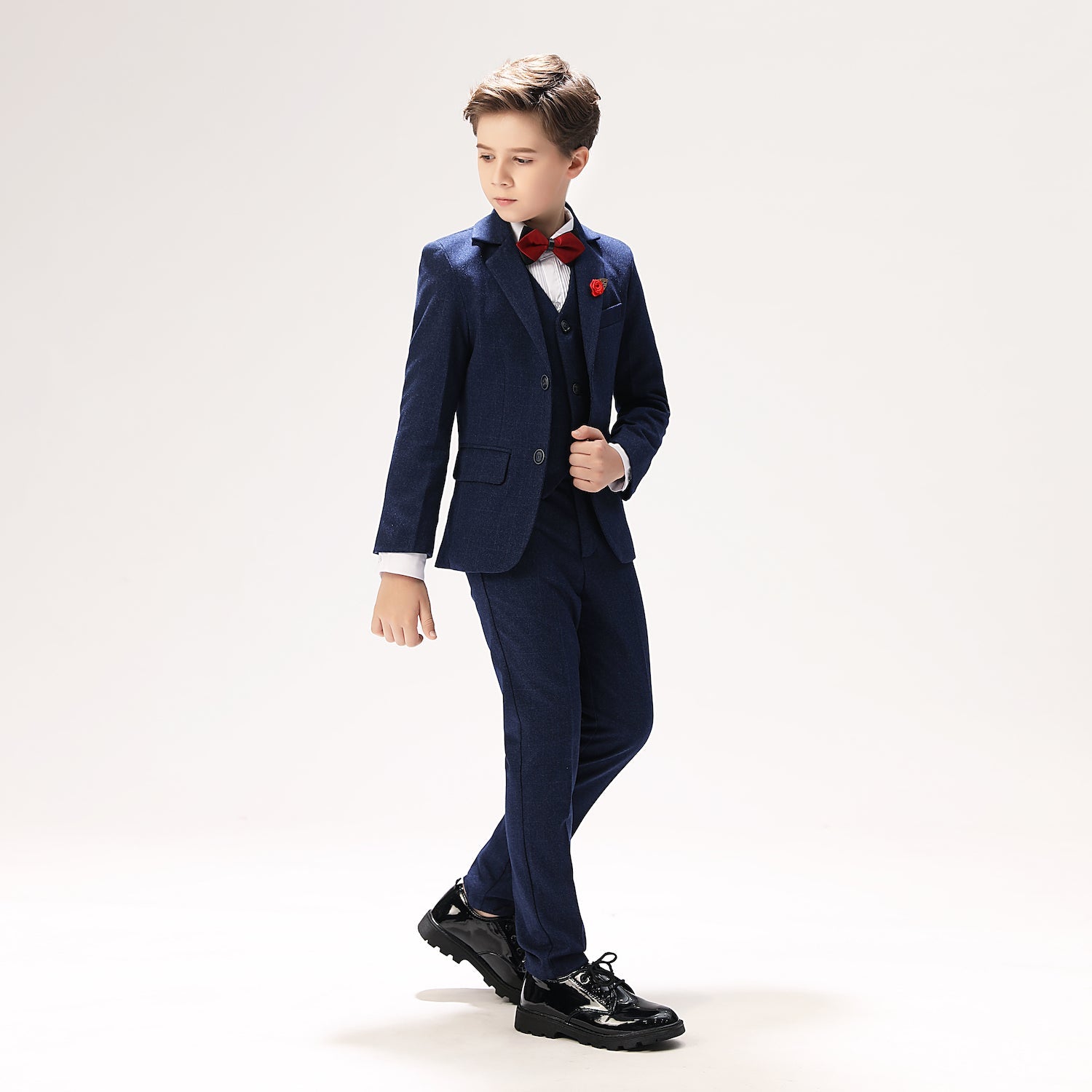 Navy Woolen Elegant 5 Piece Boys Suits Yuanlu