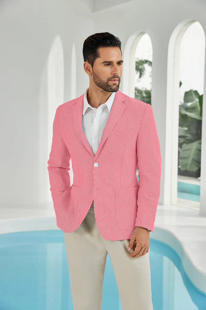 Seersucker Striped Men's Summer Blazer Yuanlu