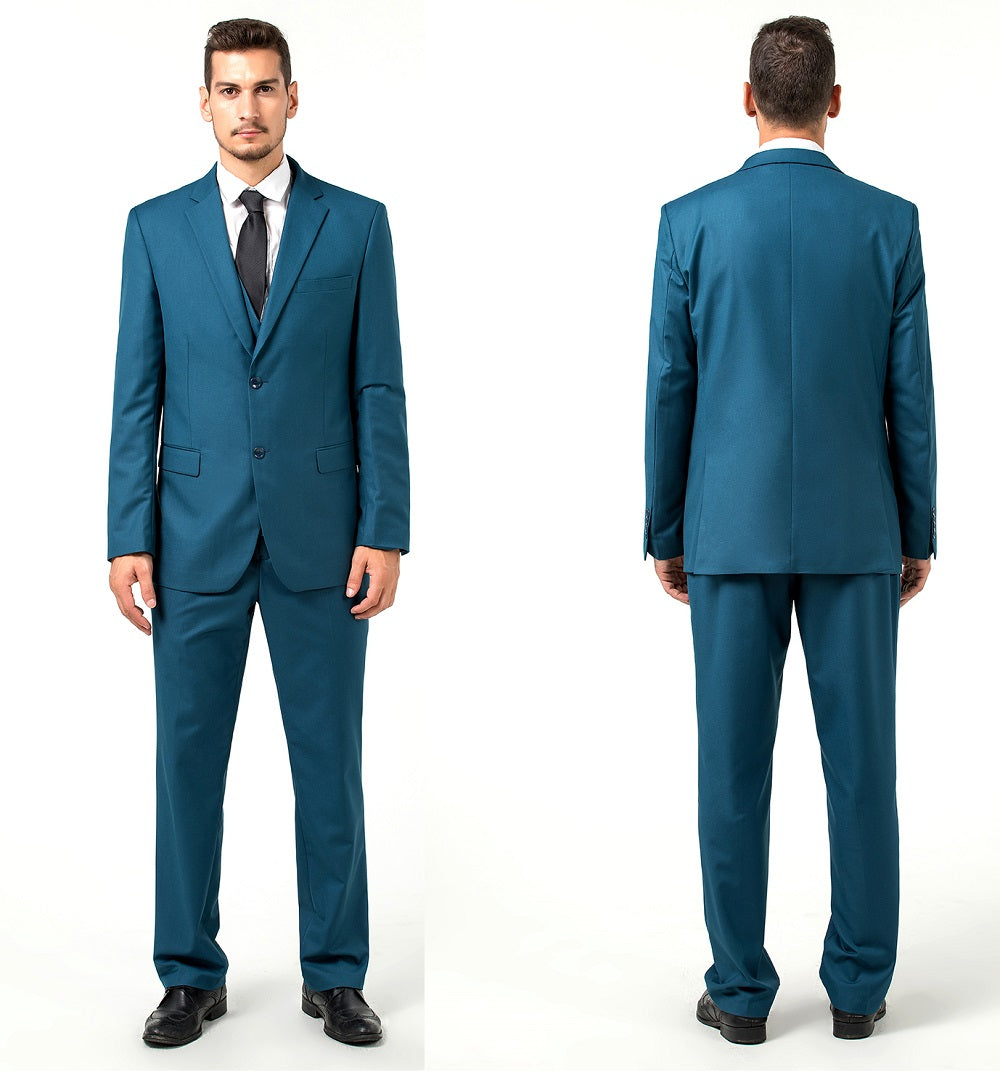 Lake Blue Two Button Wedding 3 Pieces Slim Fit Men Suits Yuanlu