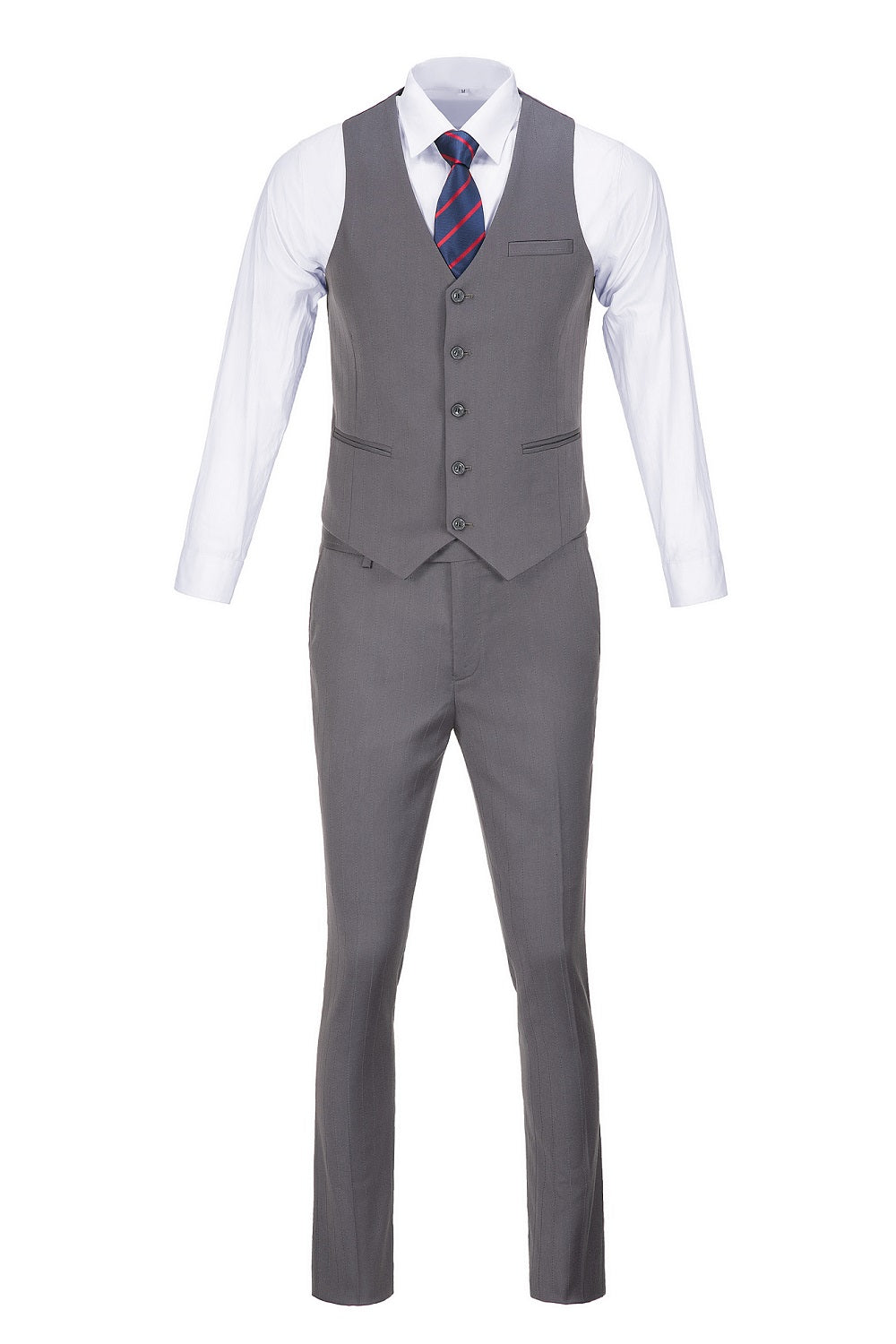 Grey Stripe Men's 3 Piece Set for Party, Wedding and Business Yuanlu