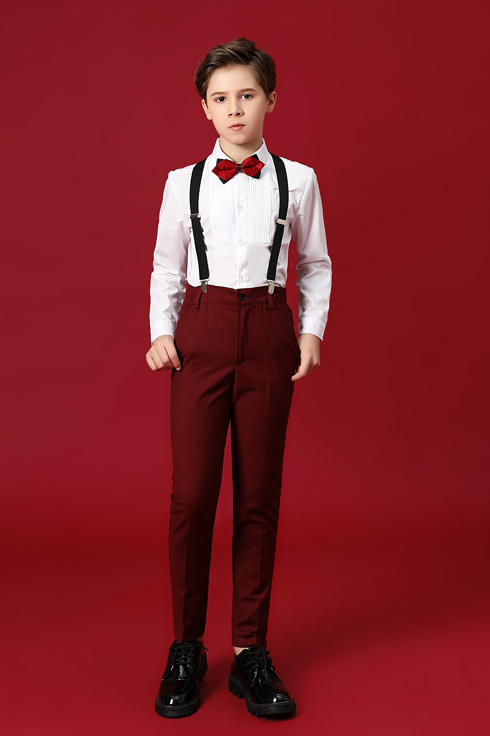 Burgundy Formal School 5 Piece Boys Suits Yuanlu