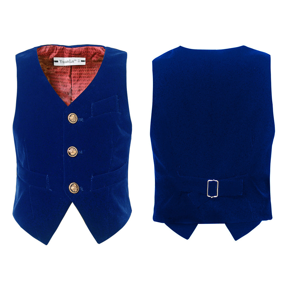 Royal Blue Velvet 2 Piece Kids Boys' Vest and Pants Dress Suits Set Yuanlu