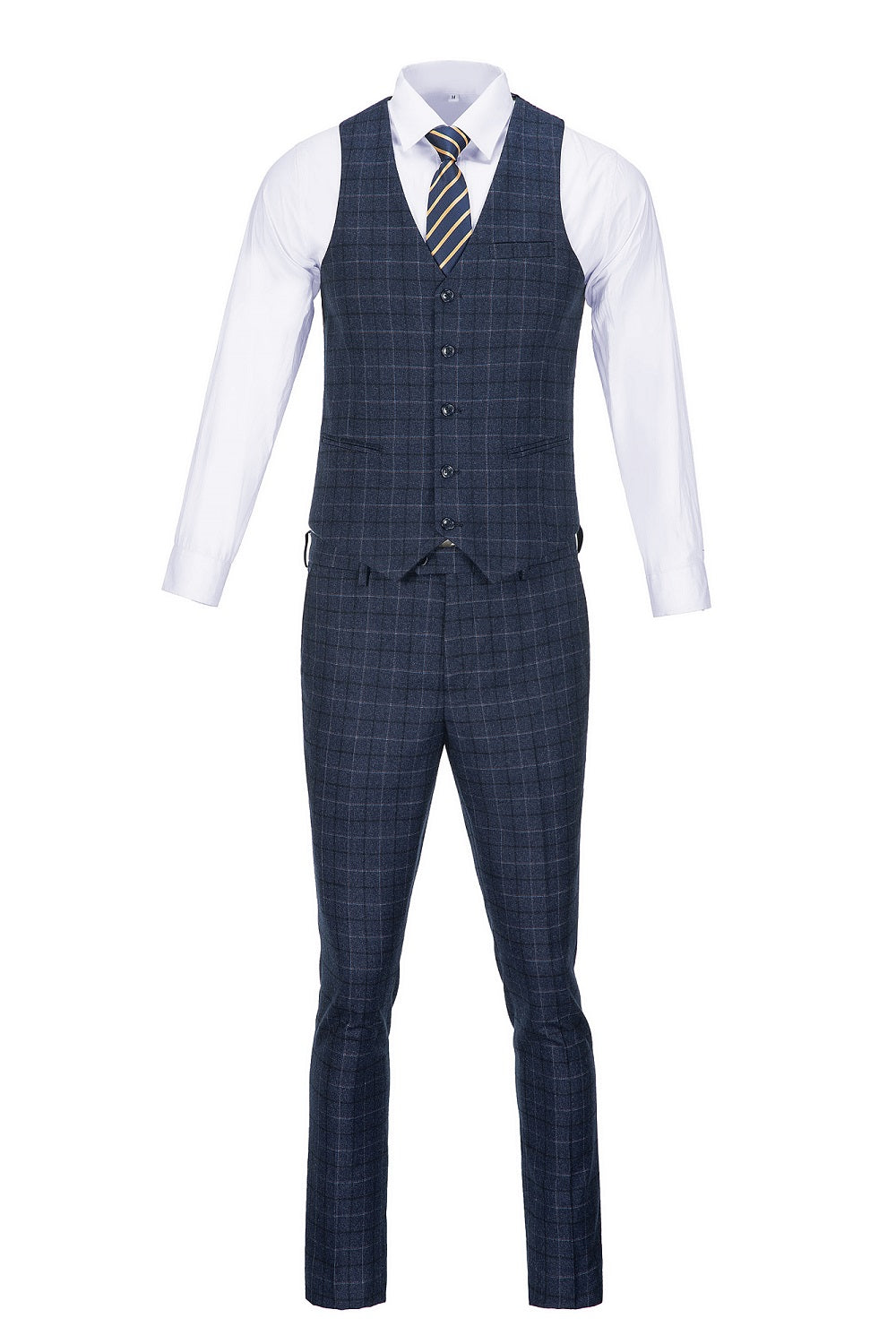 Navy Plaid Men's 3 Piece Set for Party, Wedding and Business Yuanlu