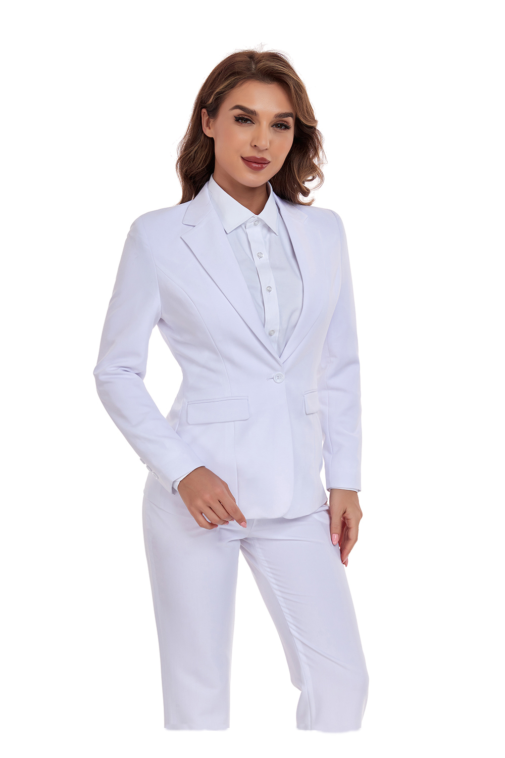 White Women's 2 Piece Office Work Suit Set Yuanlu