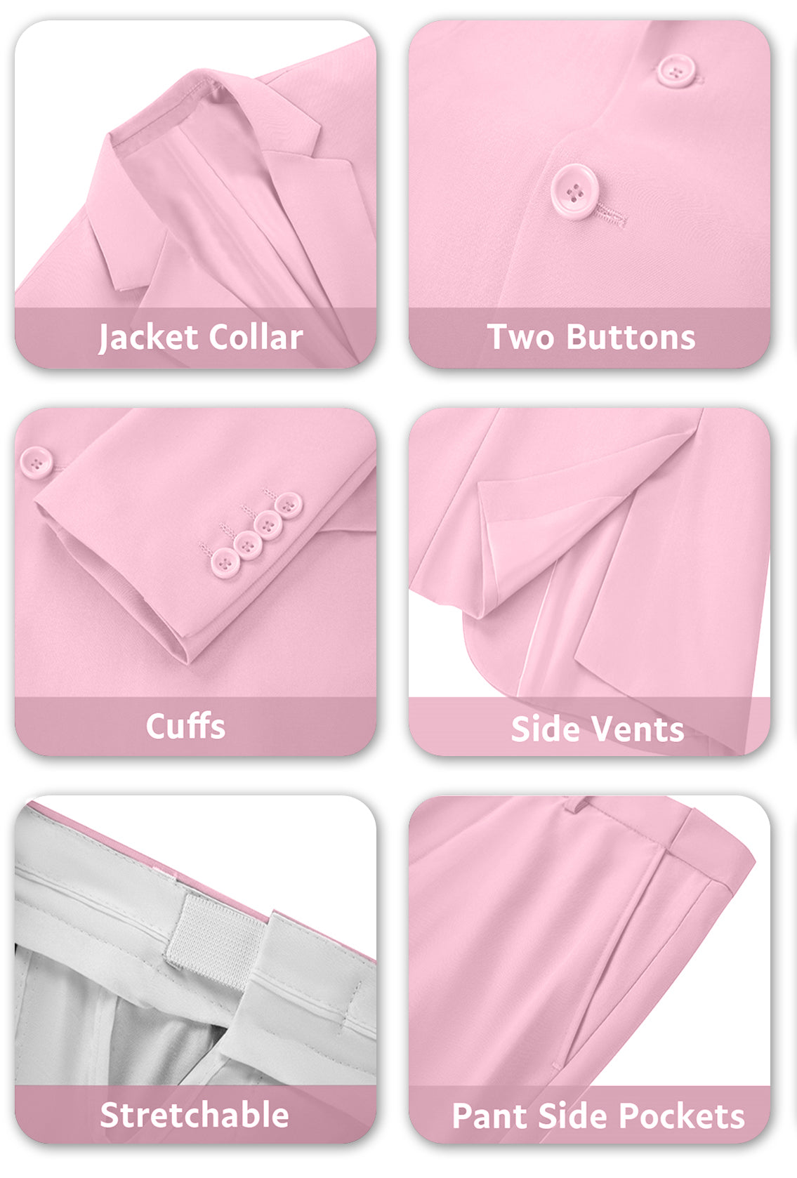 Pink Two Button 2 Pieces Men's Suits Jacket+Pants Wehilion