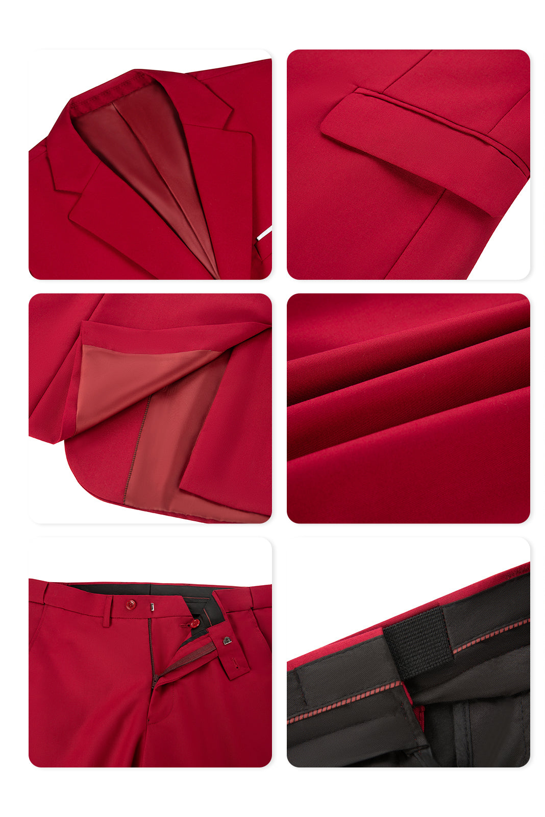 Red Two Button 2 Pieces Men's Suits Jacket+Pants Wehilion