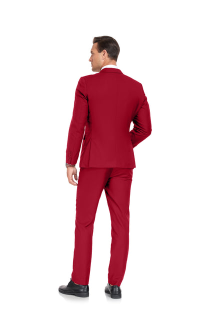 Red Two Button 2 Pieces Men's Suits Jacket+Pants Wehilion