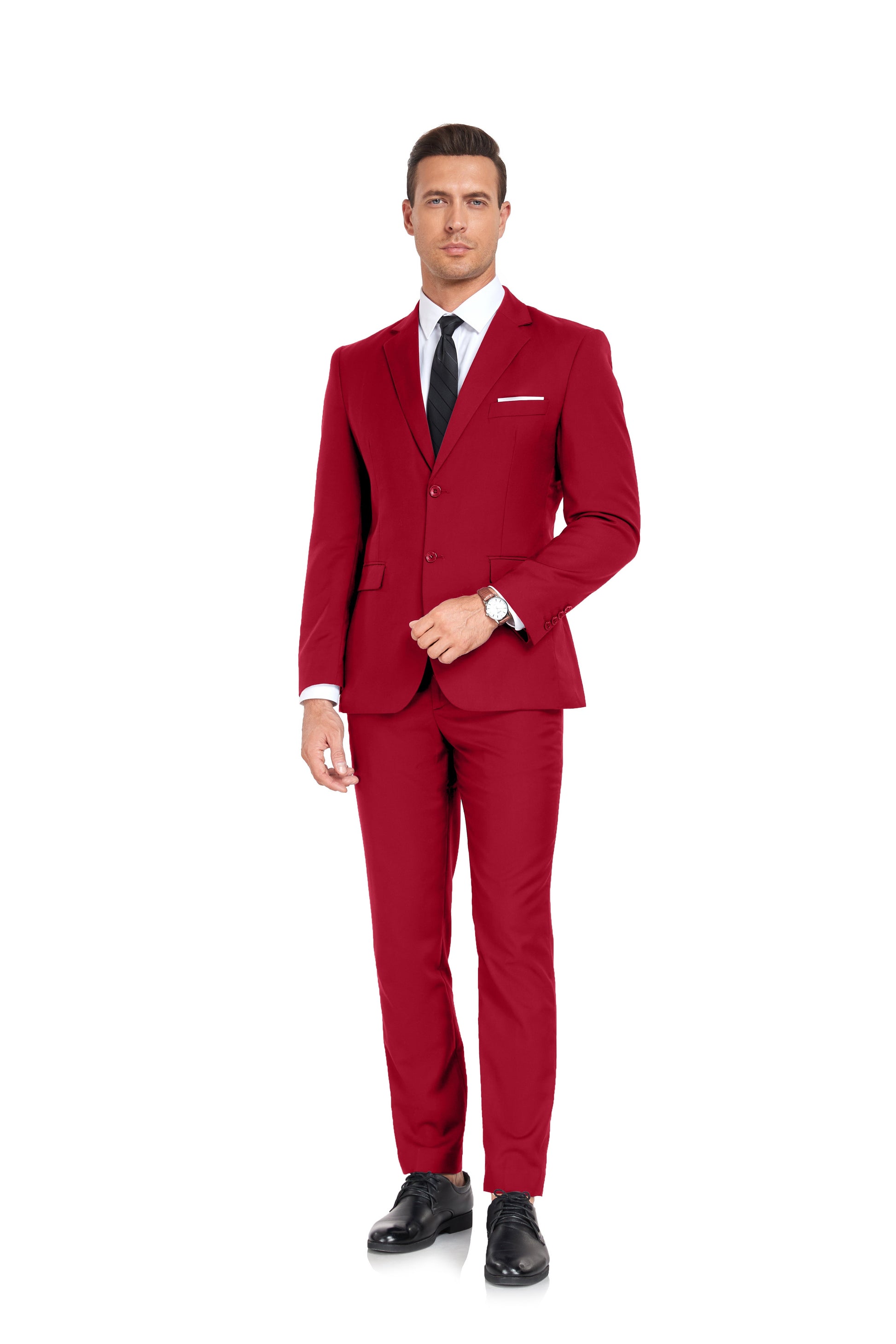 Red Two Button 2 Pieces Men's Suits Jacket+Pants Wehilion