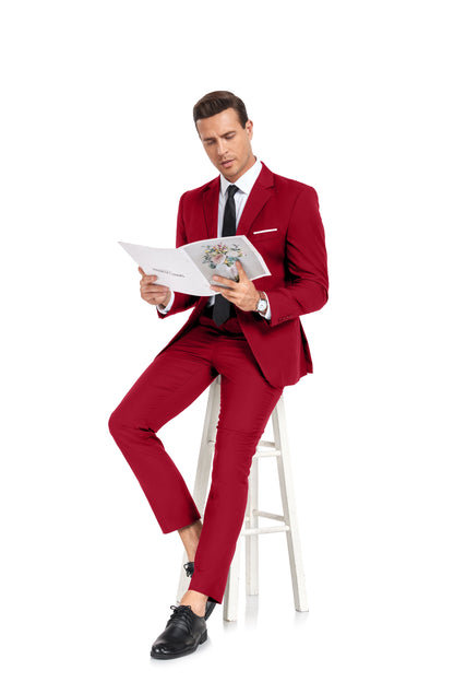 Red Two Button 2 Pieces Men's Suits Jacket+Pants Wehilion