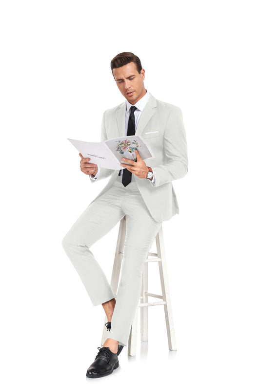 Lvory White Two Button 2 Pieces Men's Suits Jacket+Pants Wehilion