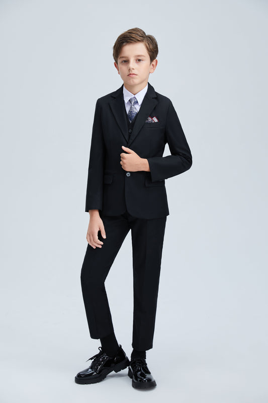 Black Formal Tuxedo 5 Piece Boys Suits Yuanlu