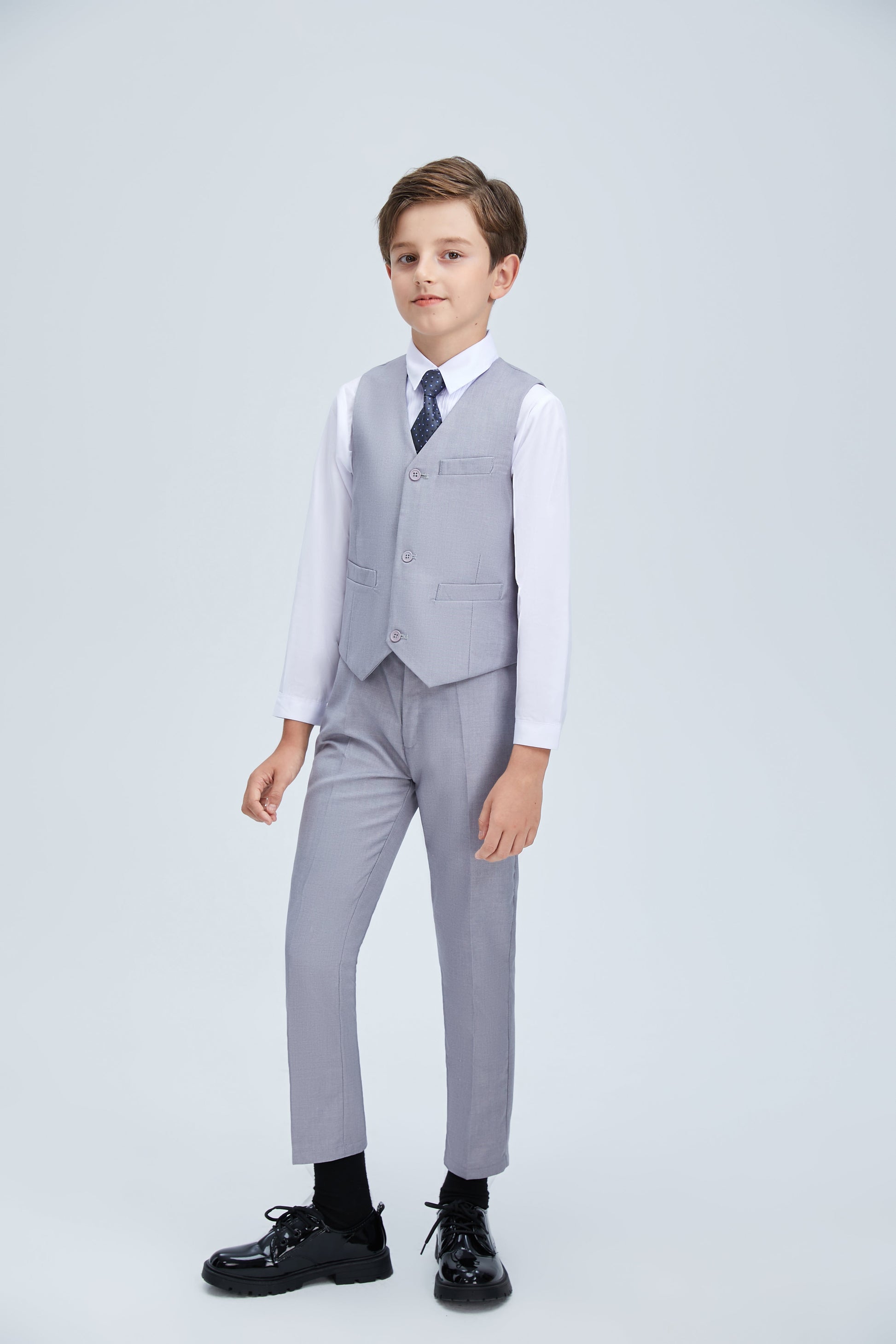 Light Grey Classic 4 Piece Boy's Formal Suits With Vest+Pants+Shirt+Tie Yuanlu