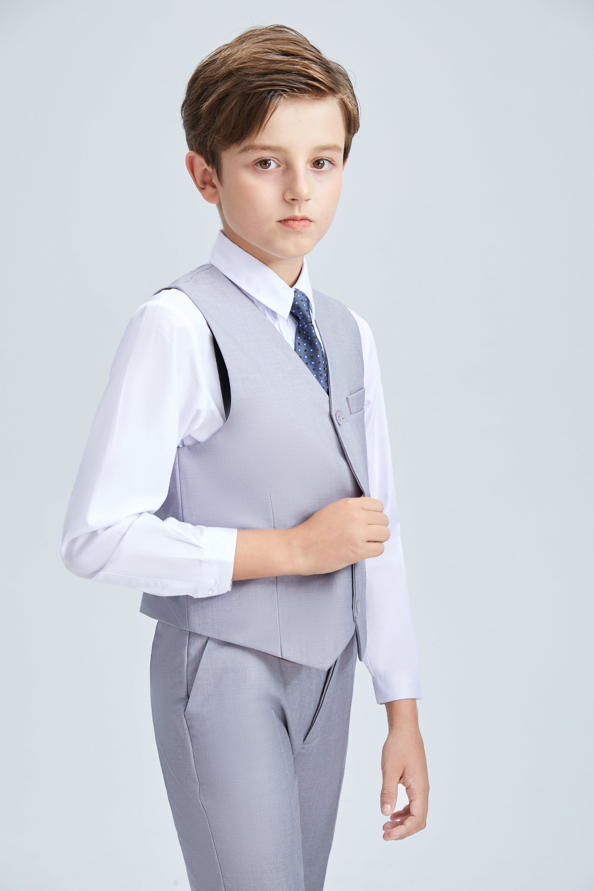 Light Grey Formal Classic Suits Set 5 Piece Boys Suits Yuanlu