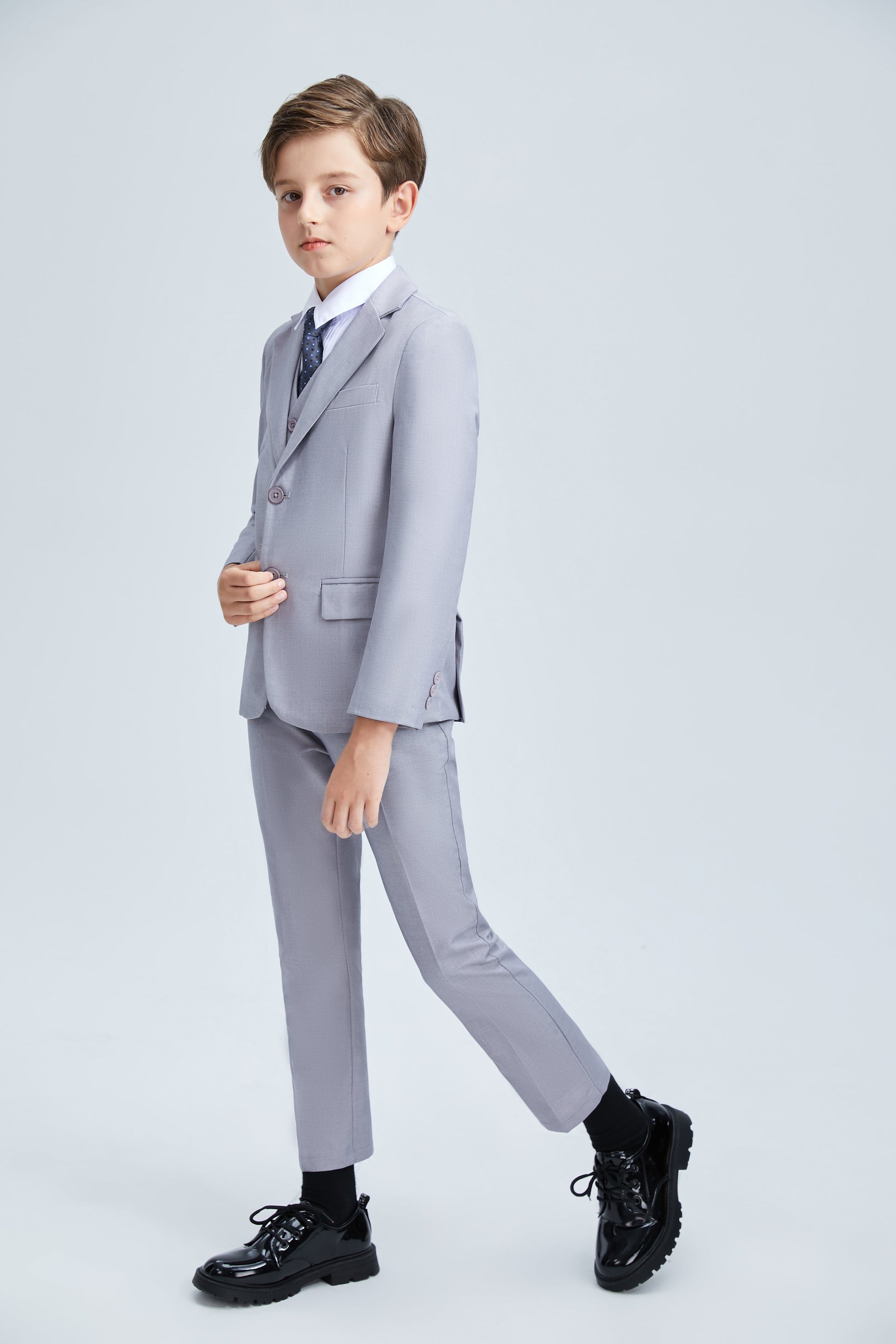 Light Grey Formal Classic Suits Set 5 Piece Boys Suits Yuanlu