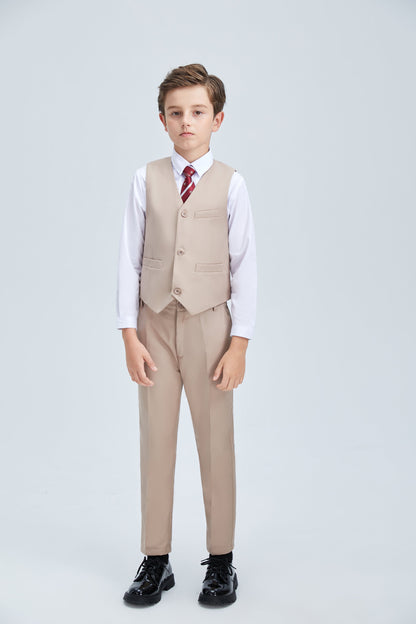 Champagne Classic 4 Piece Boys Suits With Vest+Pants+Shirt+Tie Yuanlu