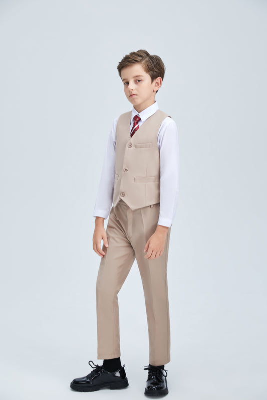 Champagne Classic 4 Piece Boys Suits With Vest+Pants+Shirt+Tie Yuanlu