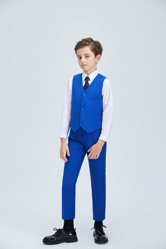 Royal Blue Fit Slim 4 Piece Boy's Formal Suits With Vest+Pants+Shirt+Tie Yuanlu