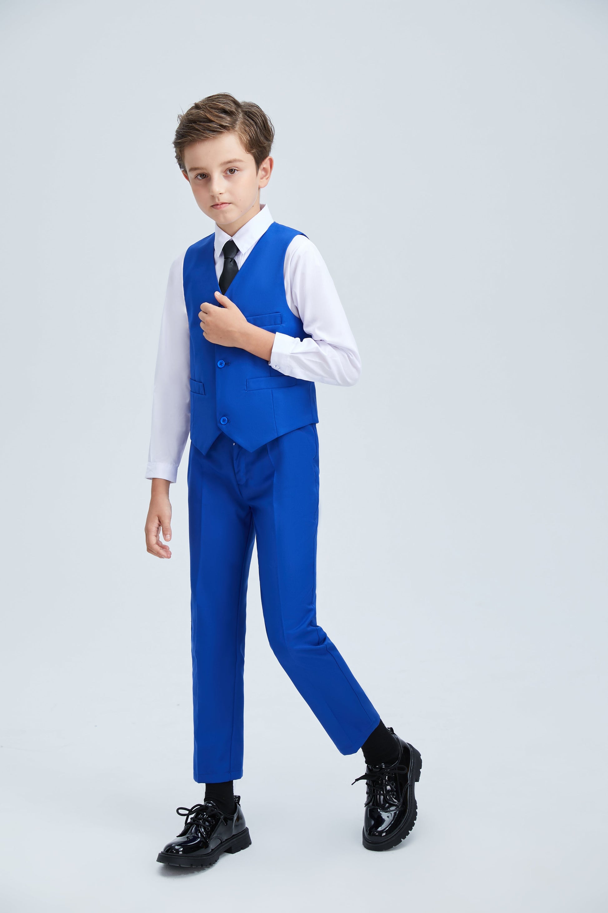 Royal Blue Fit Slim 4 Piece Boy's Formal Suits With Vest+Pants+Shirt+Tie Yuanlu