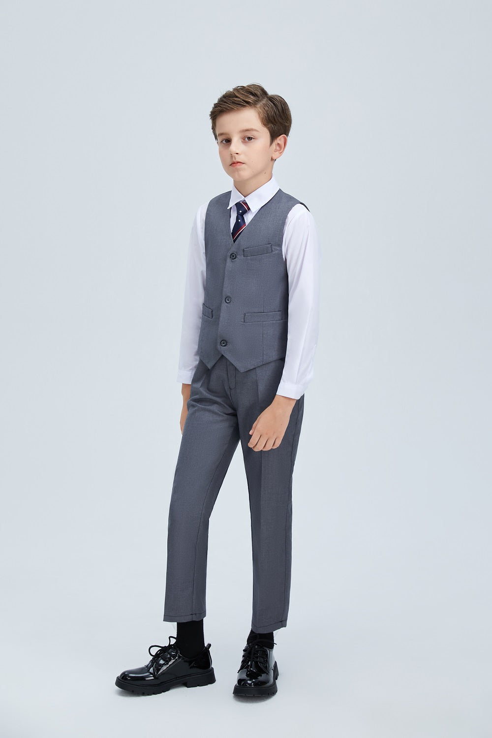 Grey Formal Classic 4 Piece Boy's Formal Suits With Vest+Pants+Shirt+Tie Yuanlu