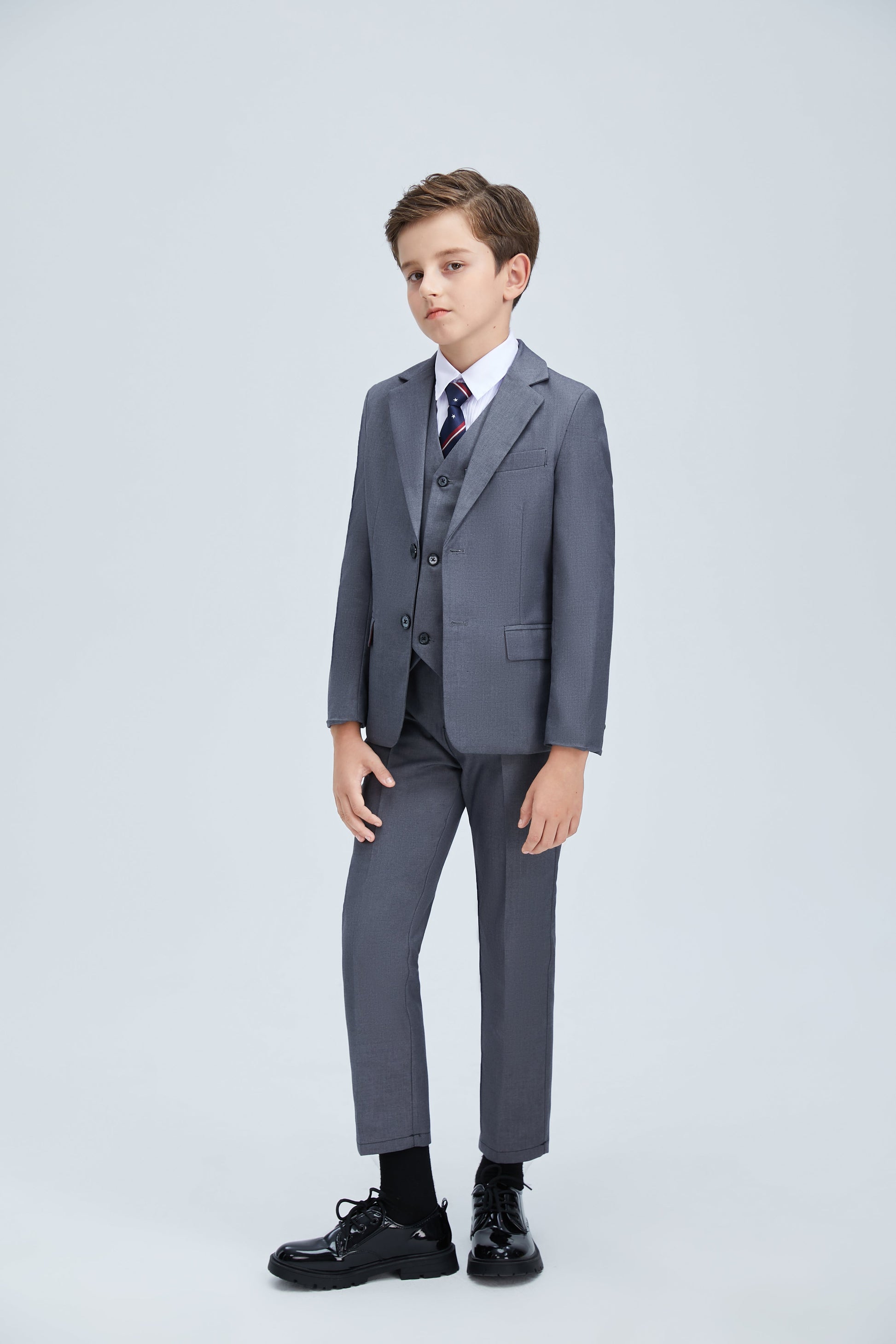 Grey Formal Classic 5 Piece Boys Suits Yuanlu