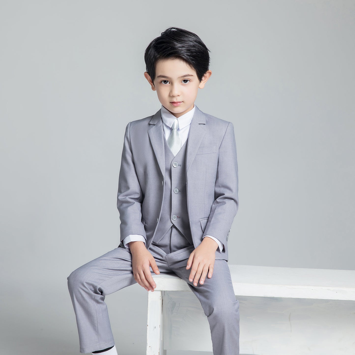 Light Grey Formal Classic 5 Piece Boys Suits Yuanlu