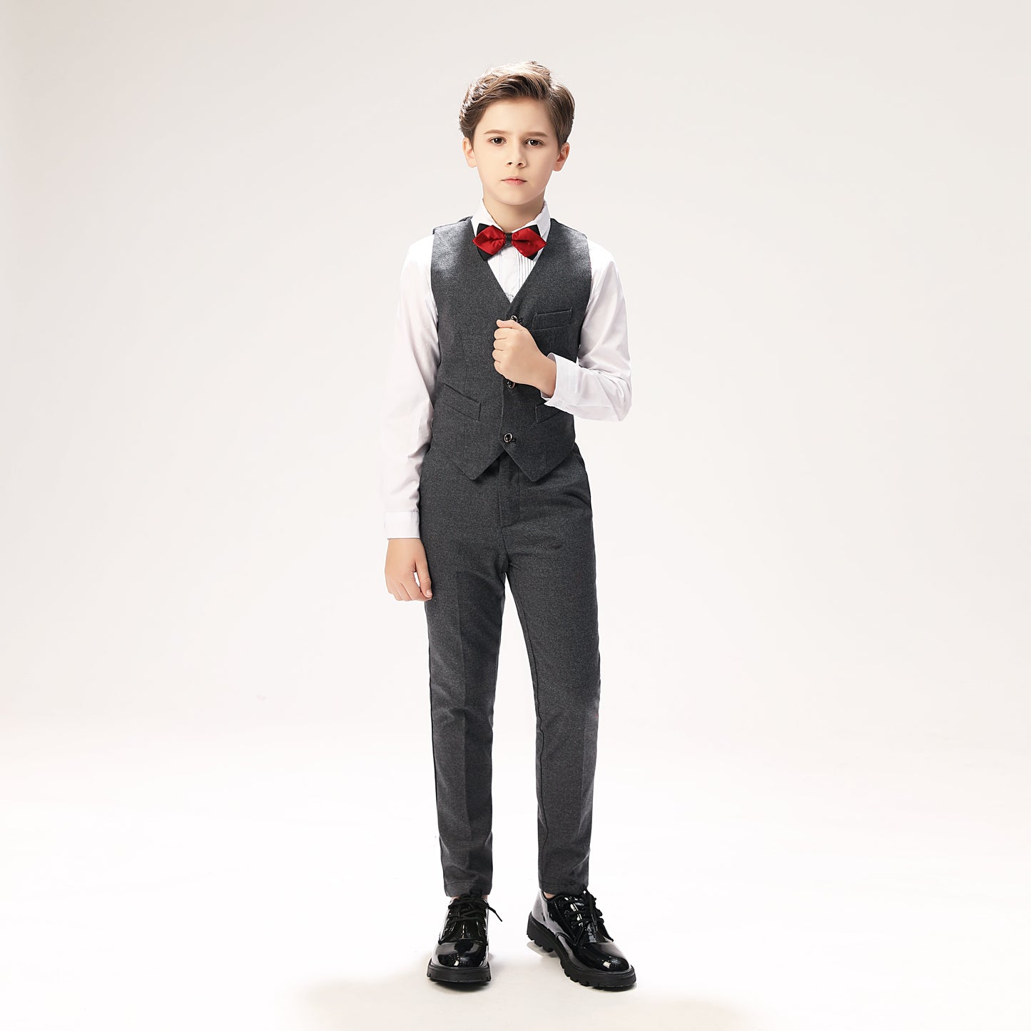 Grey Woolen Elegant 5 Piece Boys Suits Yuanlu