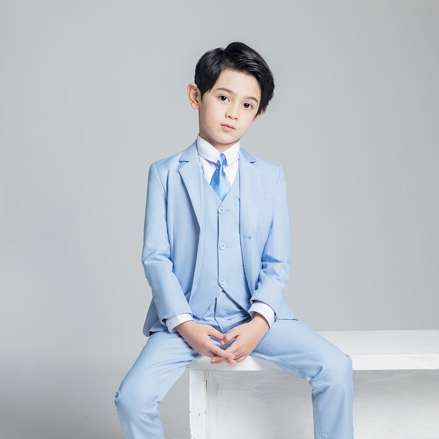 Light Blue Kid Boys Classic 5 Piece Boys Suits Yuanlu