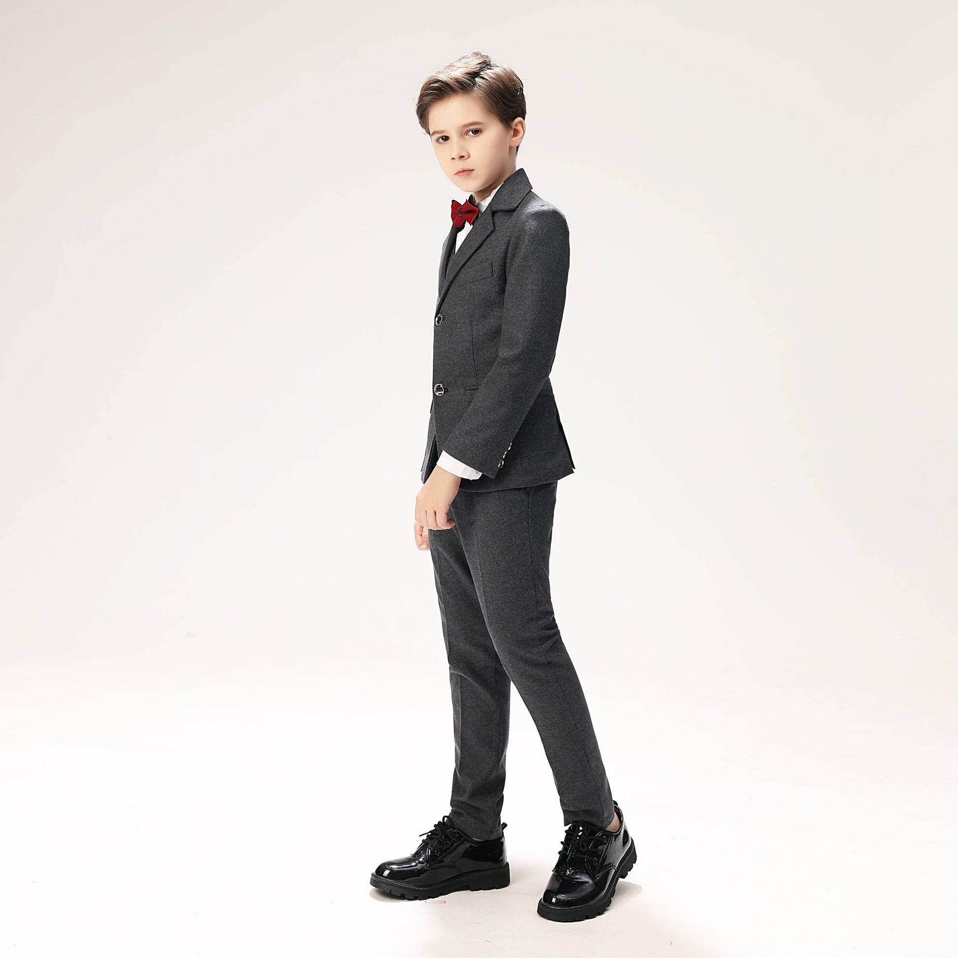 Grey Woolen Elegant 5 Piece Boys Suits Yuanlu