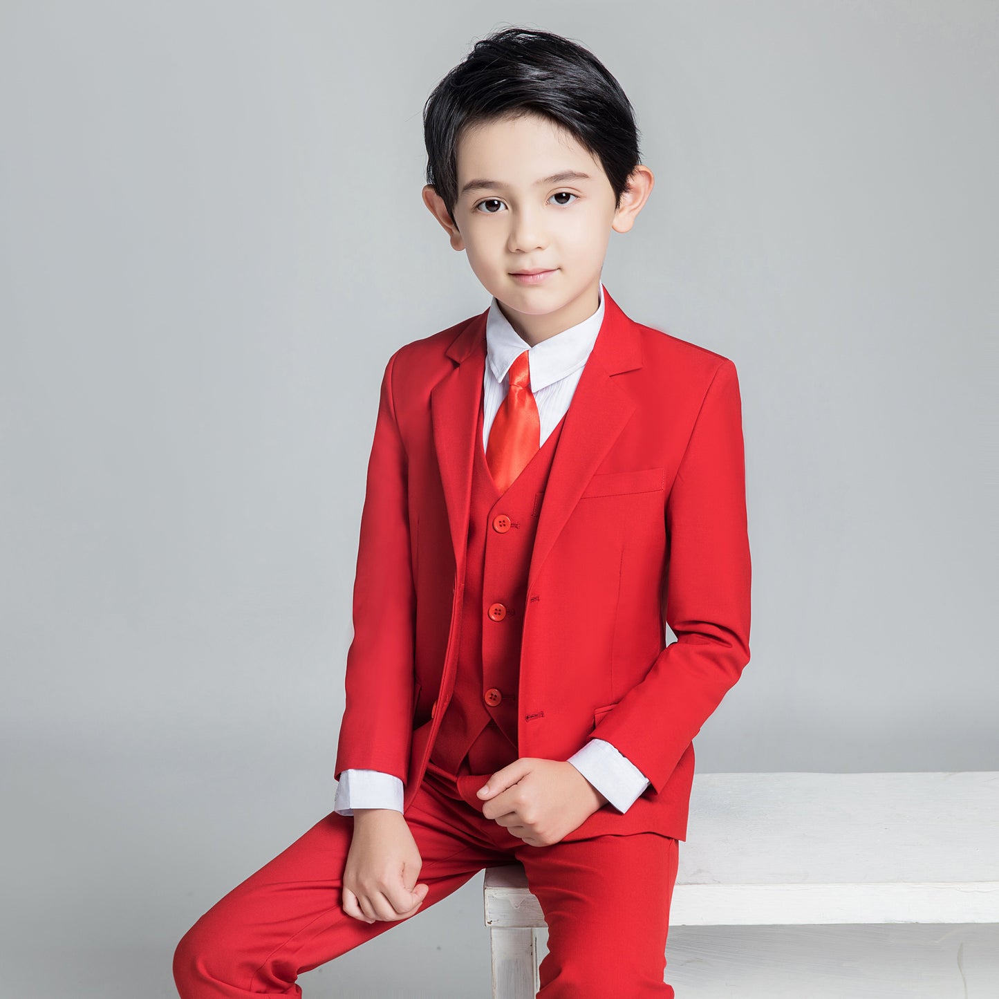 Red Classic Suits Set 5 Piece Boys Suits Yuanlu