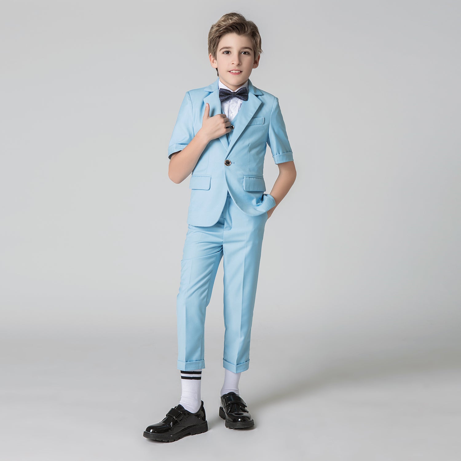 Light Blue Slim Fit Formal Party Wedding 4 Piece Suit Yuanlu