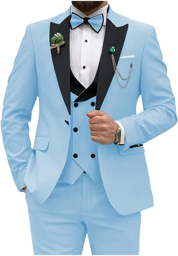 Double Breasted Slim Fit 3 Piece Men's Suit Yuanlu