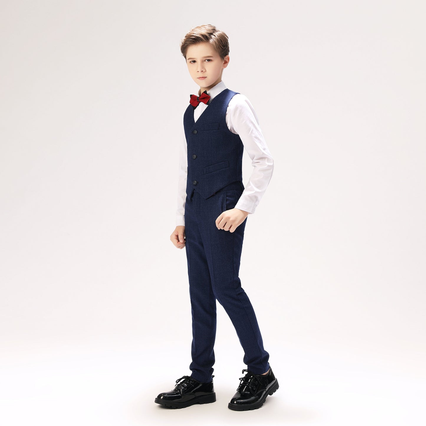 Navy Fit Slim 4 Piece Boy's Formal Suits With Vest+Pants+Shirt+Tie Yuanlu