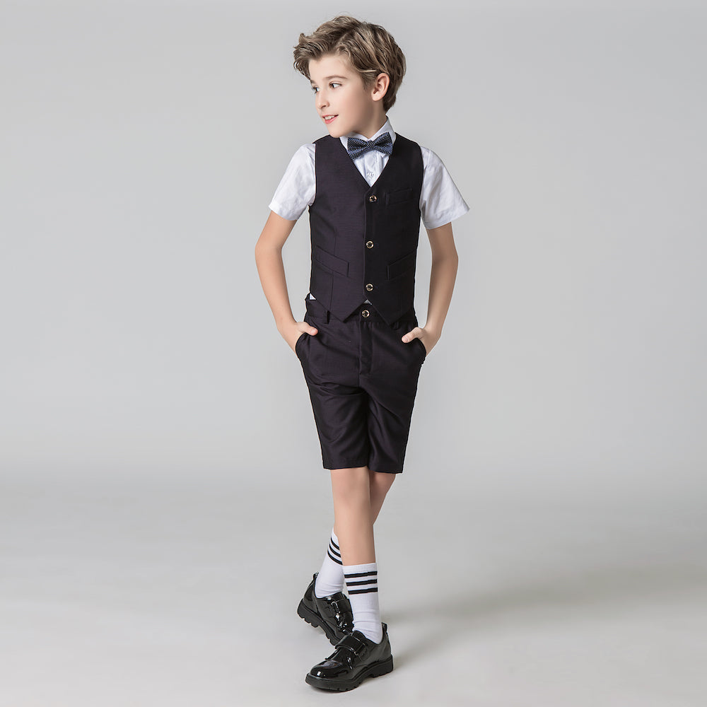 Black Red Outfit Formal Summer 4 Piece Kids Boys Suit Yuanlu