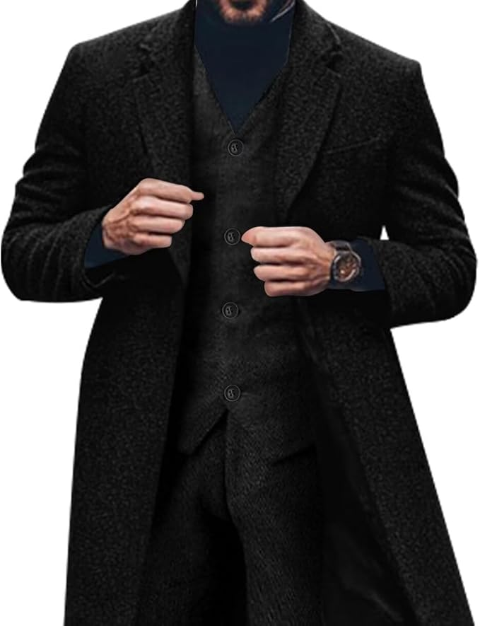 Blazer long à chevrons en tweed rétro 3 pièces pour hommes 3690