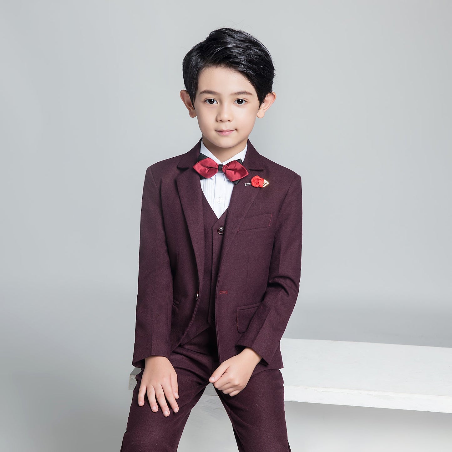 Purple Red Fashion 5 Piece Boys Suits Yuanlu